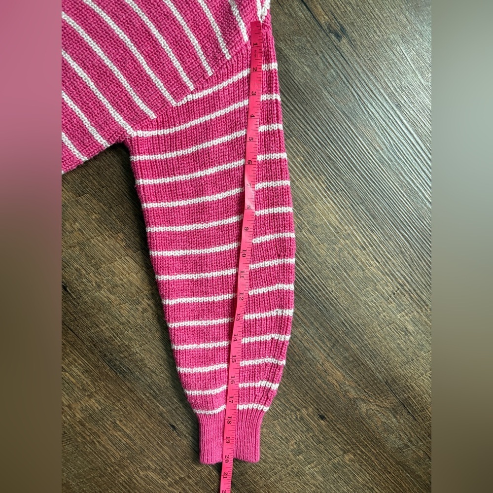 LOFT Striped Relaxed V-Neck Cardigan sweater pink & white preppy casual sz L - Picture 11 of 16